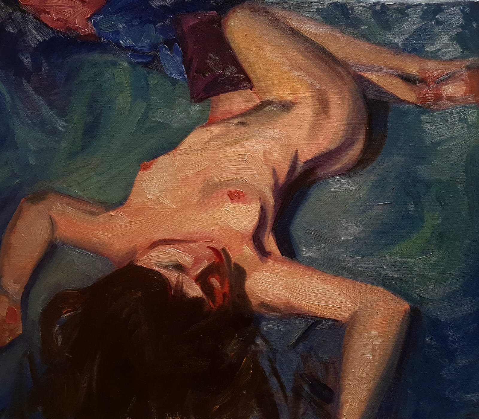 Reclining Nude model life modelpainting oilpainting oil on panel by Rachel Climo olieverfschilderij vrouw model