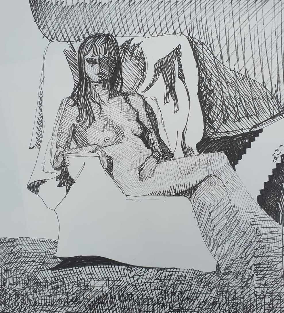 Modeldrawing pen on paper Rachel Climo model tekening