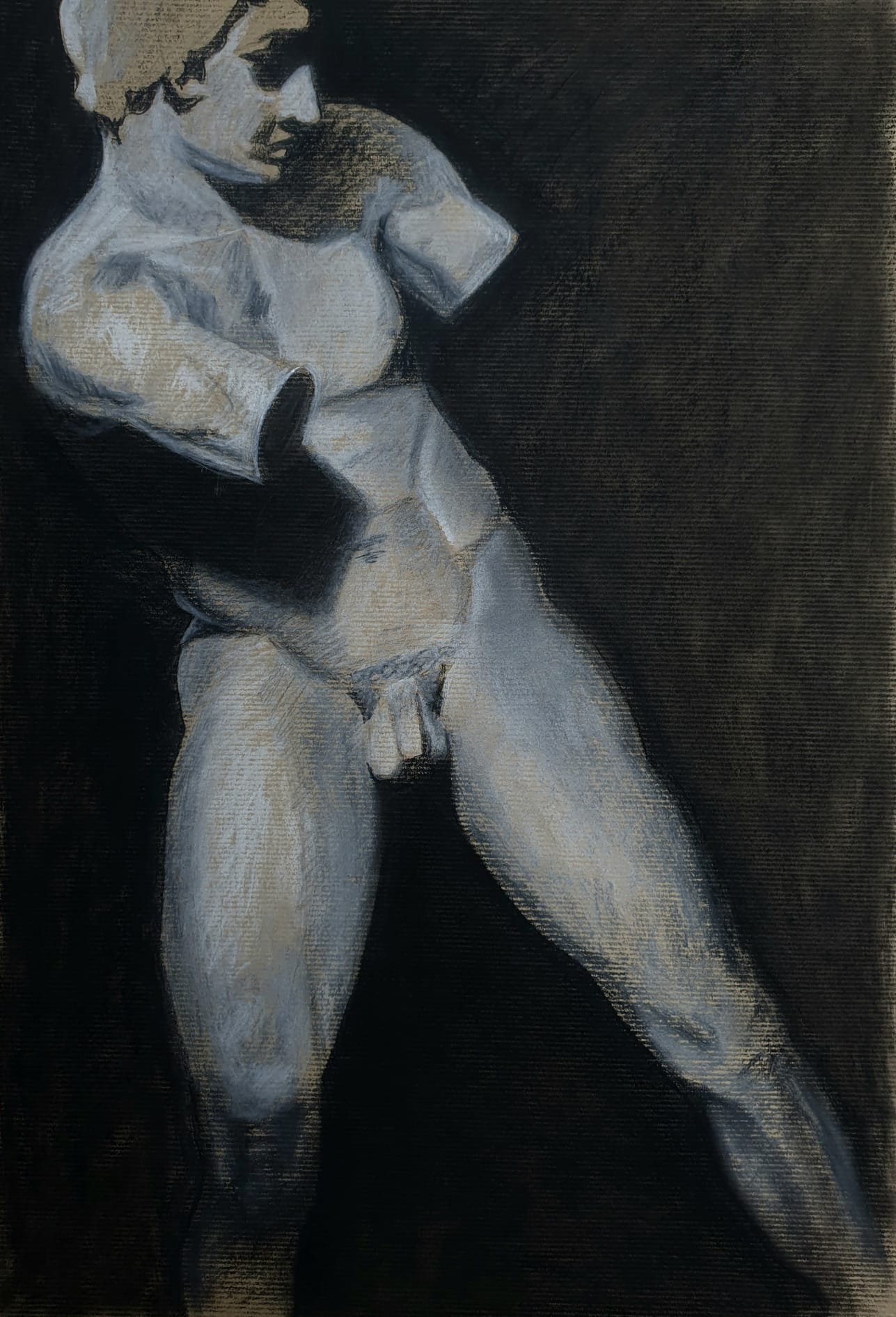 Studie beeld Rachel Climo zwart en wit conté krijt op papier