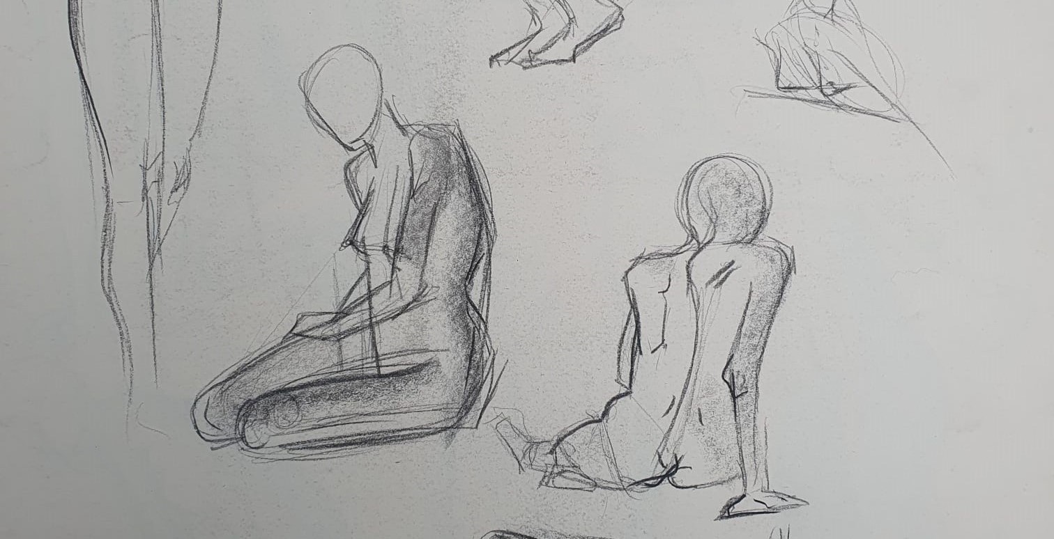 Modeldrawing charcoal on paper