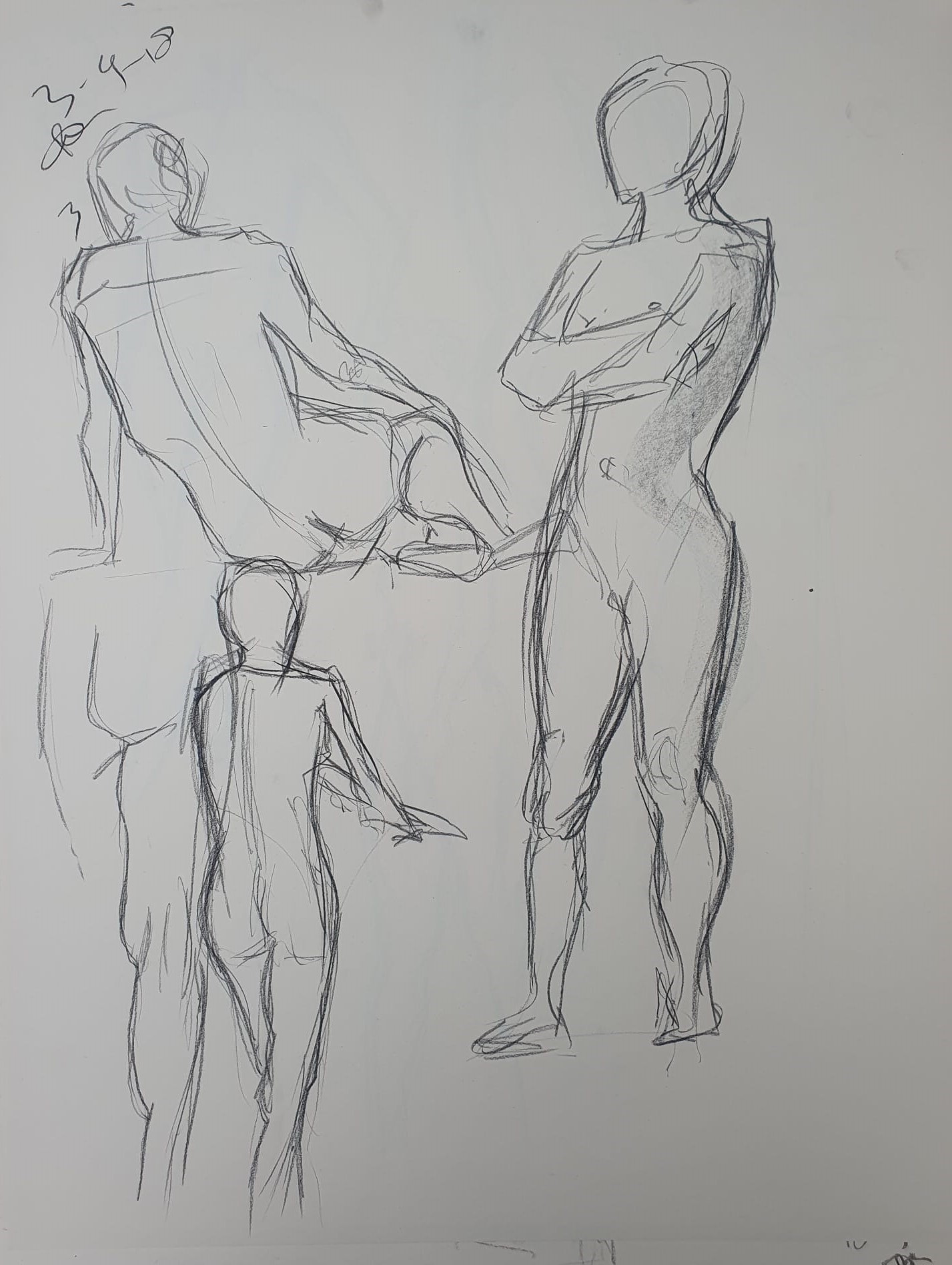 Modeldrawing charcoal on paper