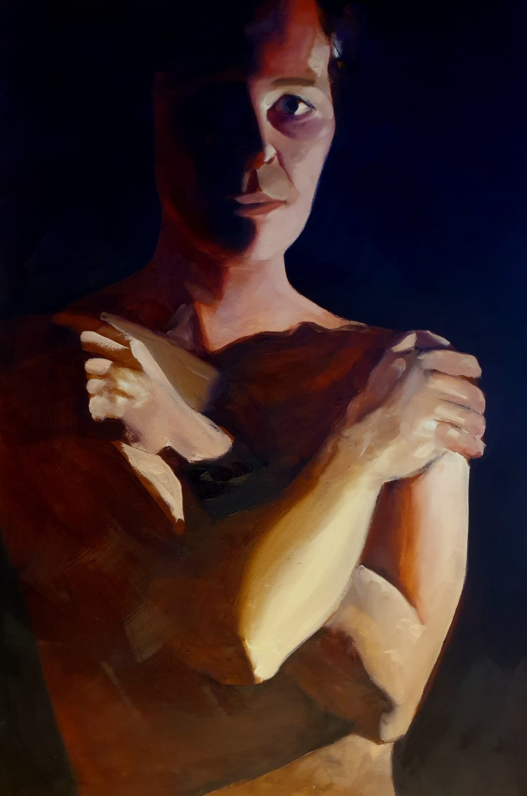 darkness full image portretschilderij rachel climo olieverf op paneel