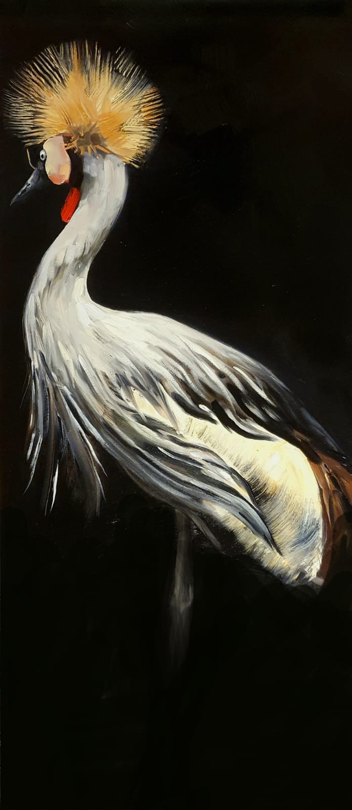 Kroonkraanvogel olieverf op paneel rachel climo vogel bird