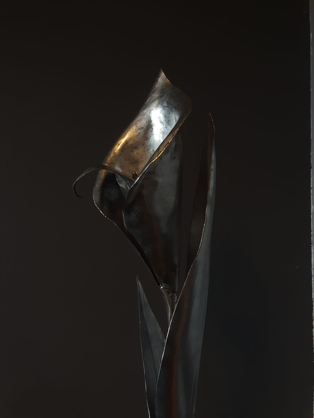 Metalartwork made by Rachel Climo lily, calla lily, yellow iris and gloriosa lily