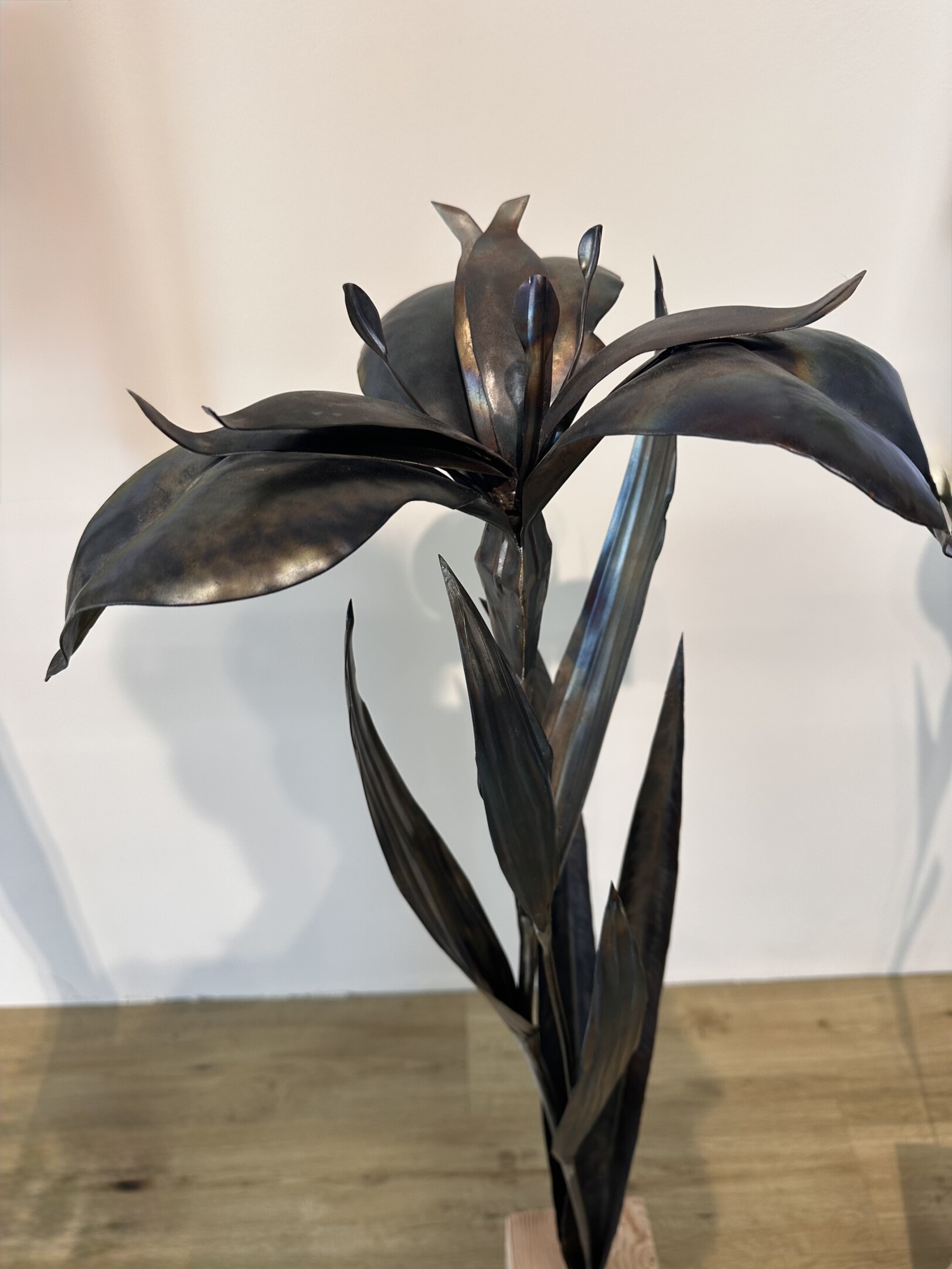 Gele lis /iris pseaudacorus made out of 1mm sheet metal by female artist rachel climo