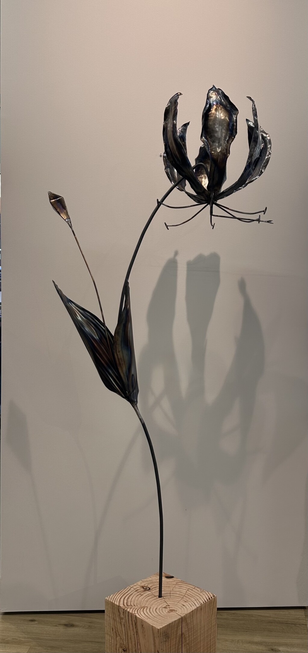 Flame lily gloriosa superba flower metalart made out of metal by artist rachel climo