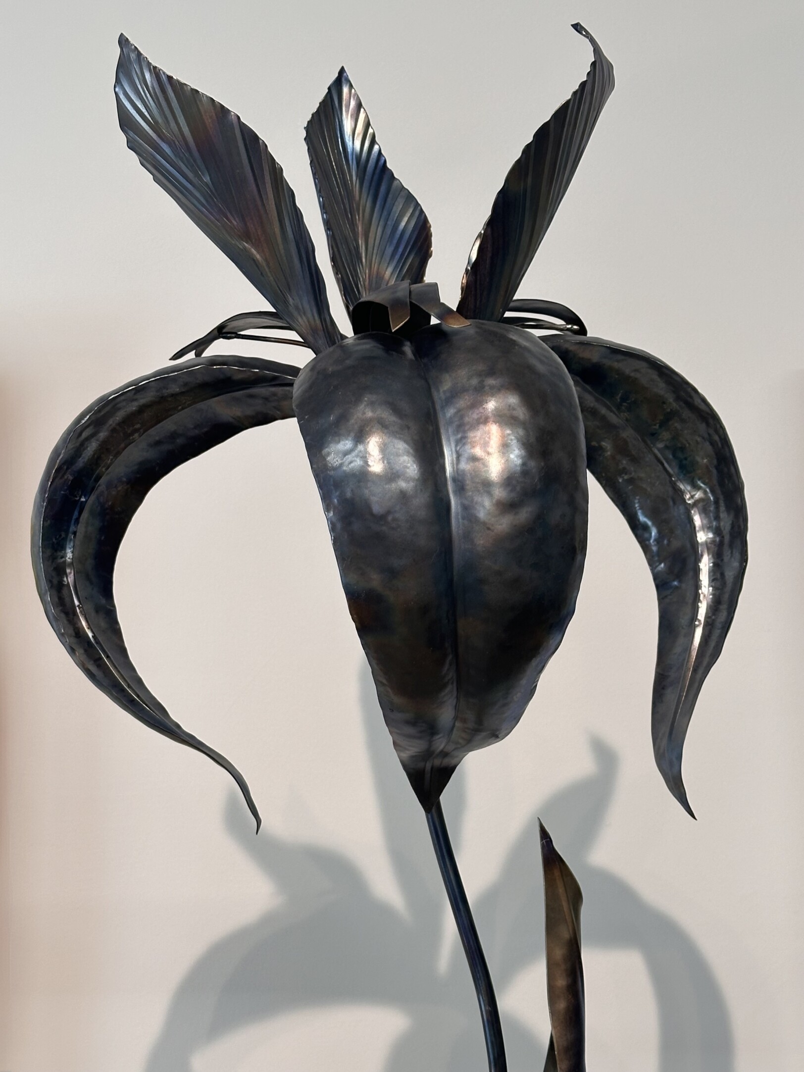 Siberian Iris / Iris siberica flower out of sheet metal made by artist Rachel Climo