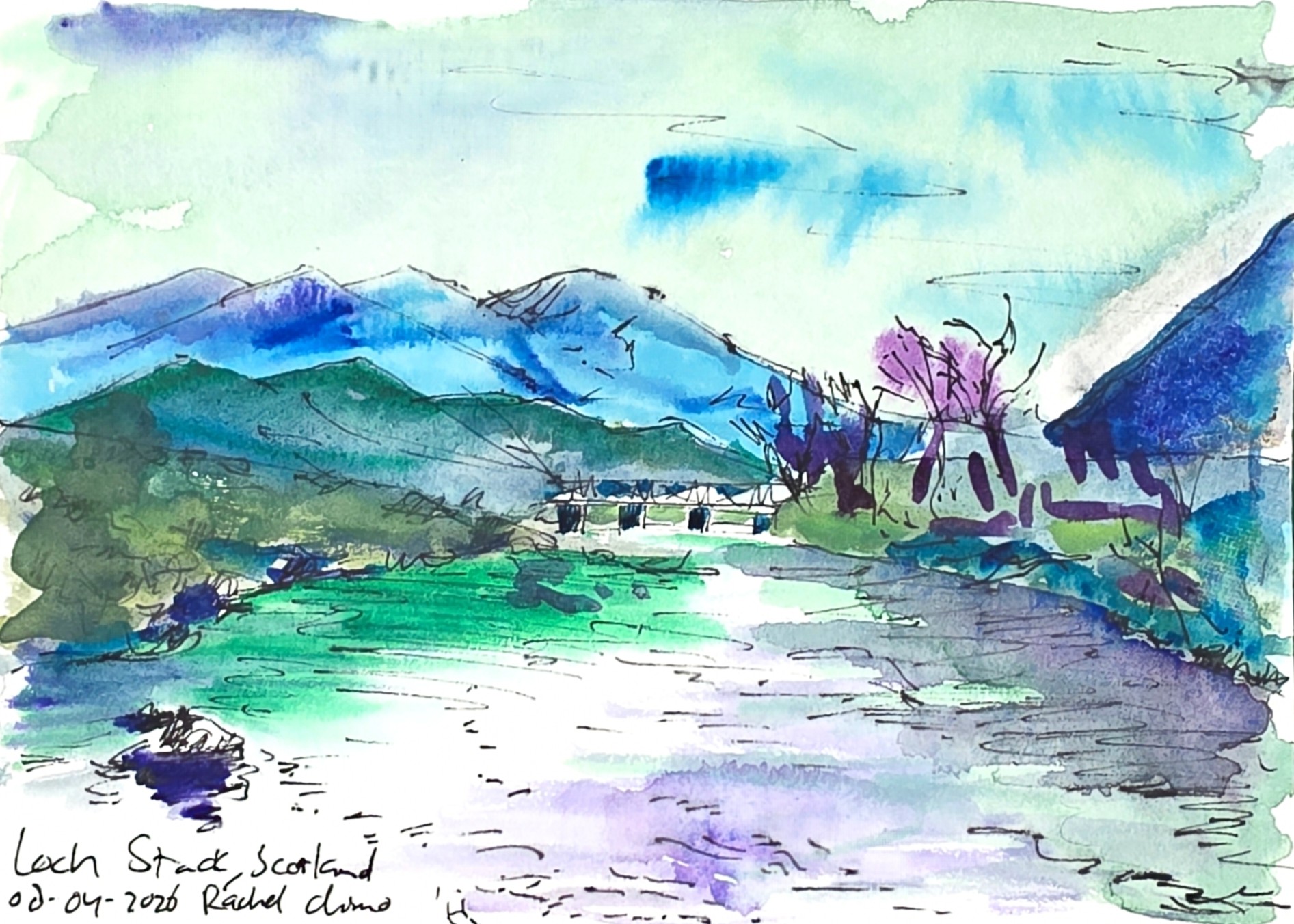 Loch Stack at cape wrath trail Rachel Climo watercolor