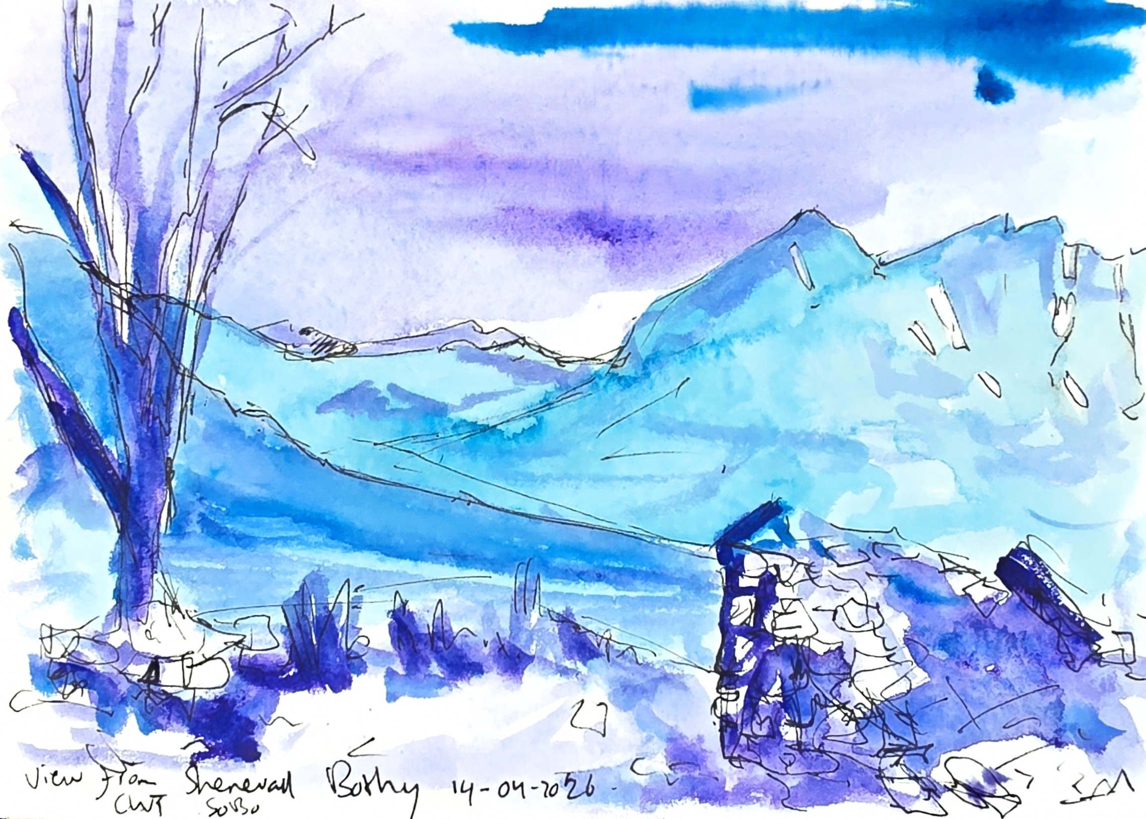 view from Sheneval bothy cape wrath trail scotland Rachel Climo watercolor