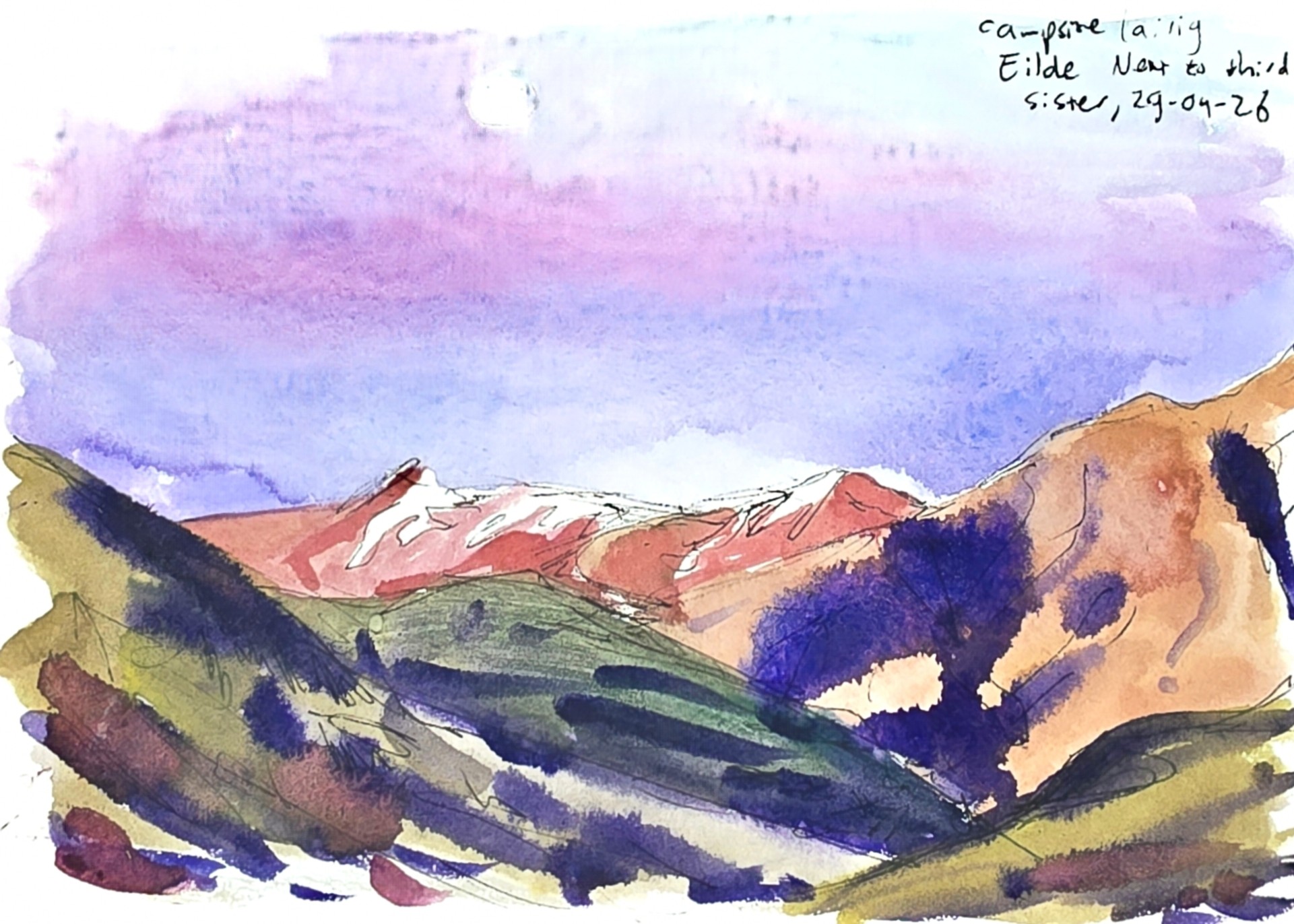 Lairig Eilde next to third sister Glencoe base camp rachel climo watercolor scotland